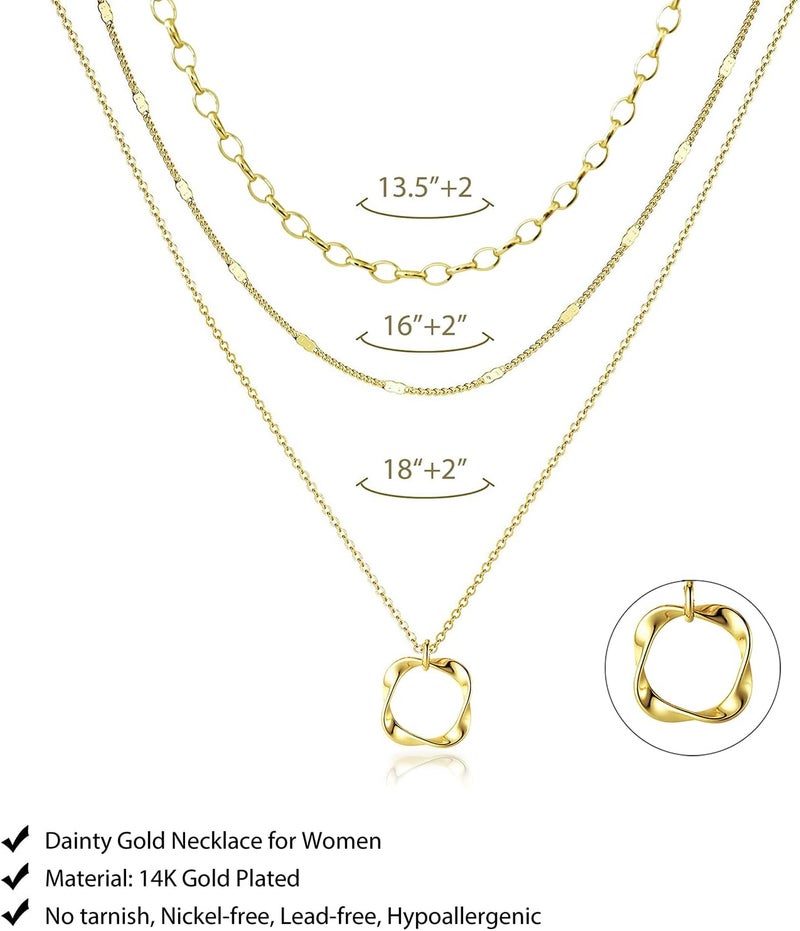 OGD Store Layered CZ Rondelle Pendant Necklaces for Women, 14K Gold Plated Trendy Mariner Chain Dainty Circle Rondelle Pendant Choker Necklace for Women Two-Toned Cubic Zirconia Gold Necklace - Image 5